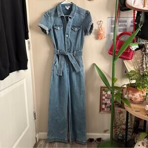 Paige Short Sleeve Anessa Denim Jumpsuit in Hailey 2